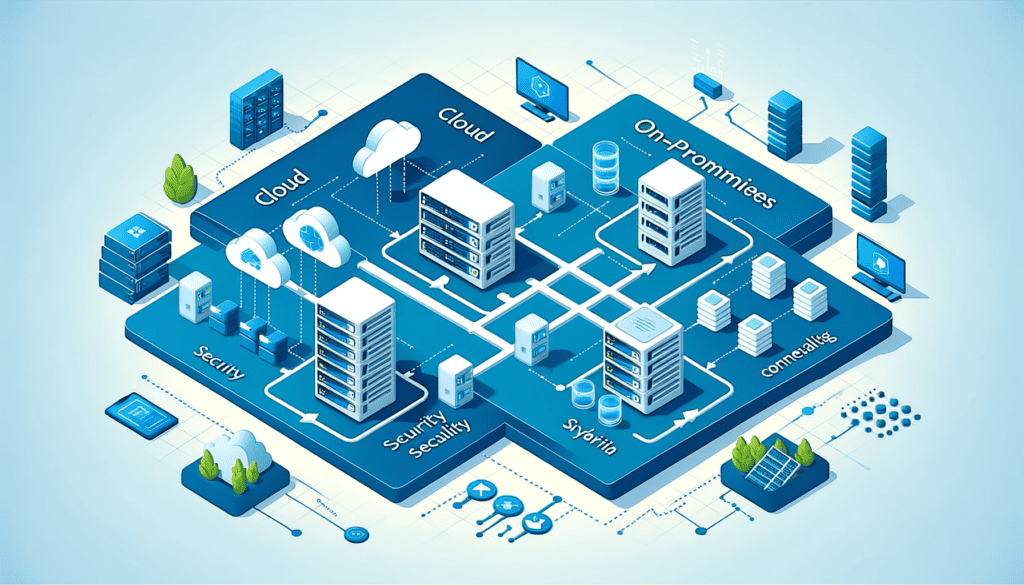 A detailed illustration of an on-premises server setup highlighting its robustness and control benefits for businesses needing localized data management.