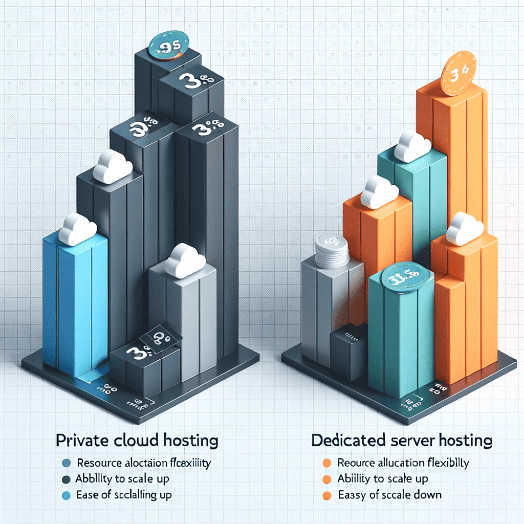 A bar chart or graph illustrating the scalability options for private cloud vs. dedicated server hosting. Show the flexibility of scaling resources for each hosting type.